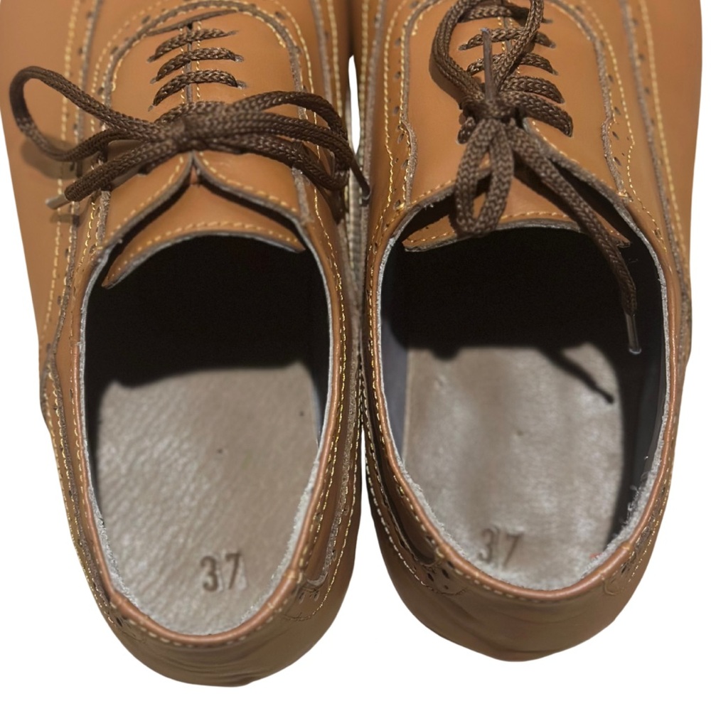 Handmade Tan Leather Oxfords Wide Toebox Size EU 37 - Picture 3 of 6